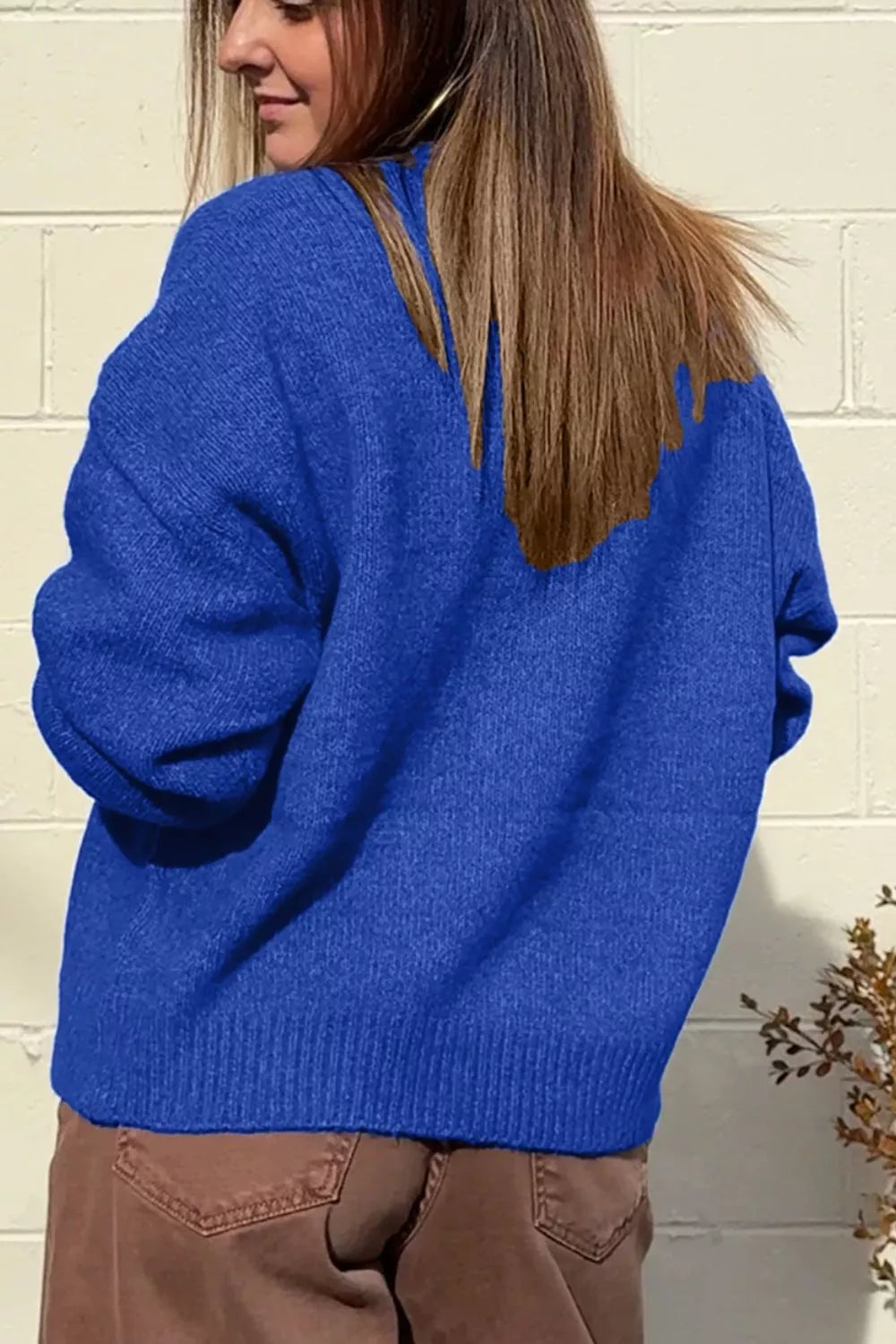 Duck Graphic Drop Shoulder Sweater in Royal Blue, close-up detail
