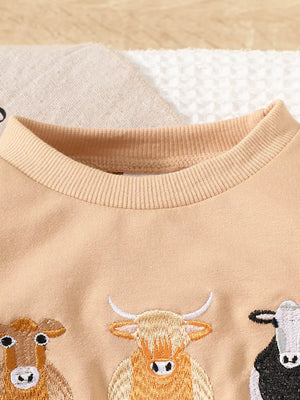 Children's Farm Animal Embroidered Top And Pants Set in Off-white, side view