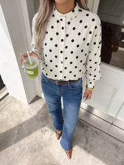 Polka Dot Button-up Shirt in Beige, side view