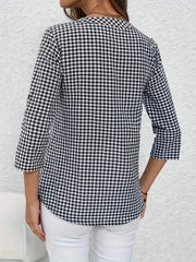 Gingham Button Detail Blouse in Black, back view