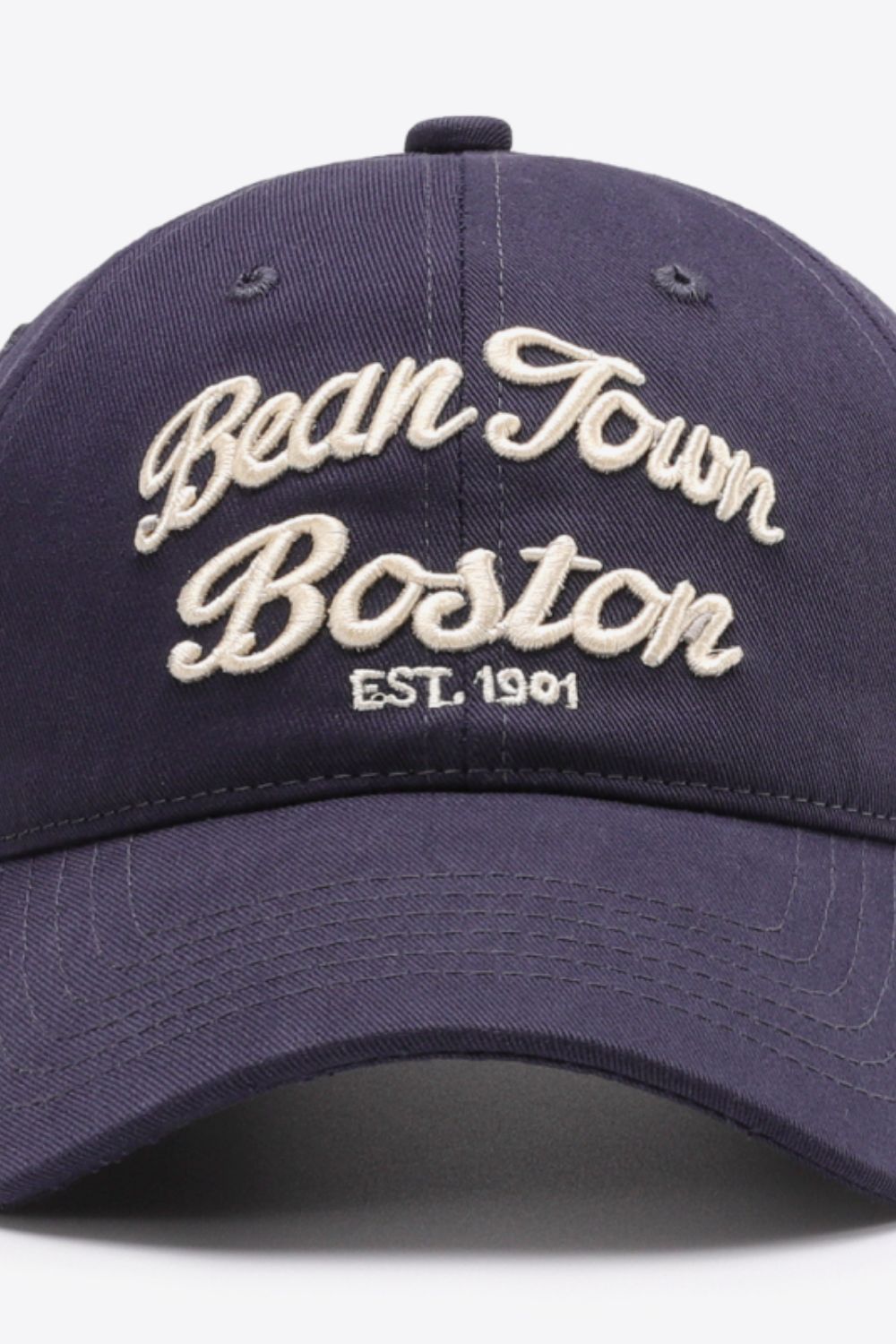 Dark Blue baseball cap with embroidered "Bean Town Boston Est. 1901" text.