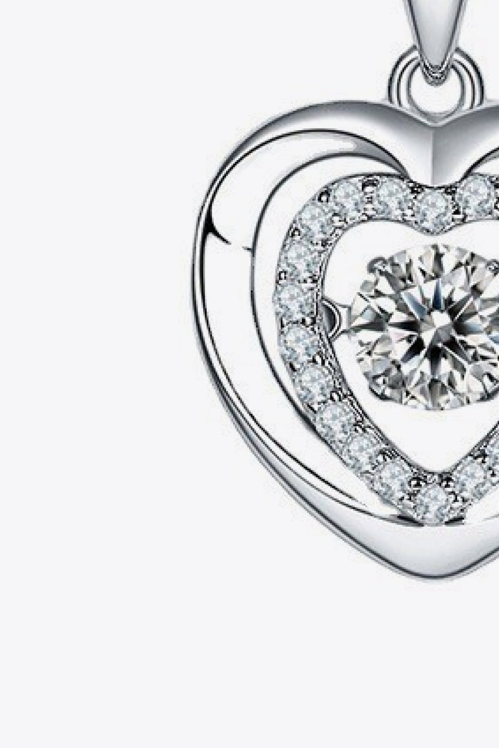 Silver heart necklace with a diamond halo and center stone