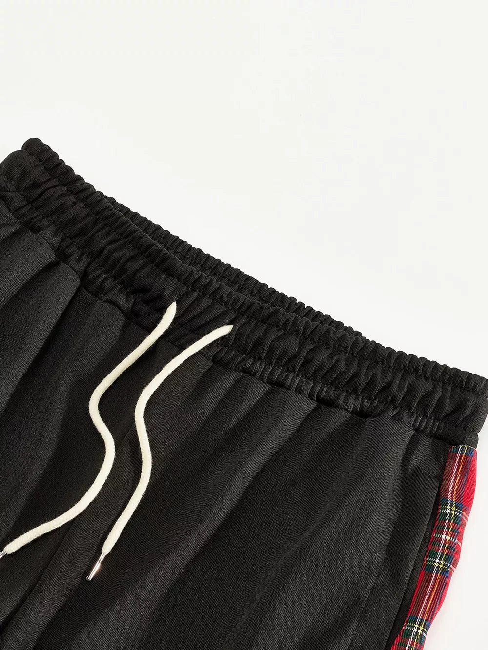 Men's Full Size Drawstring Plaid Side Stripe Pants, close-up detail