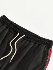 Men's Full Size Drawstring Plaid Side Stripe Pants, close-up detail