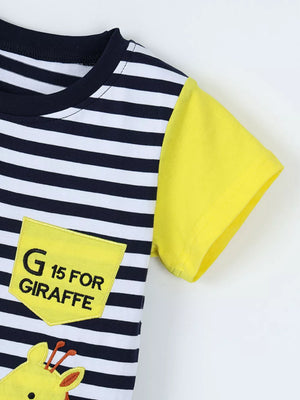 Children's Giraffe Embroidered Striped T-shirt, close-up detail