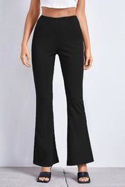 Black textured flare leggings with a comfortable fit.