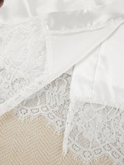 White satin loungewear set with delicate lace trim detail
