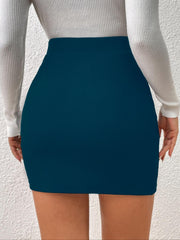 Textured wrap mini skirt in peacock blue with a bodycon fit.