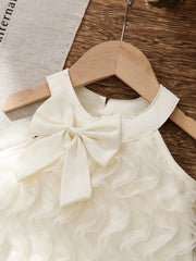 Cream baby top with ruffled texture and satin bow detail