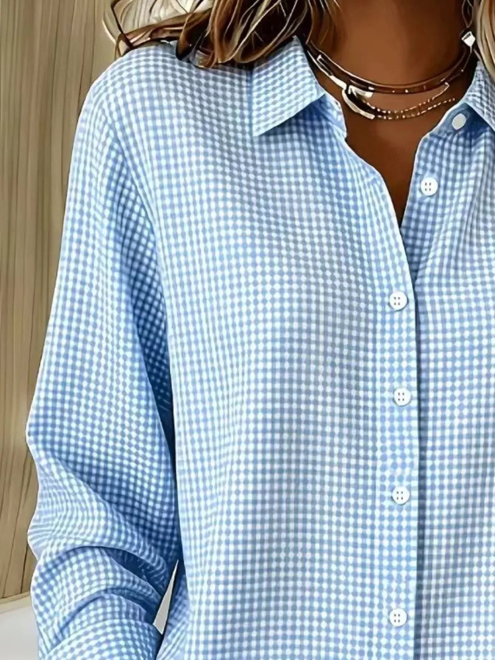 Plus Size Plaid Button Up Long Sleeve Shirt, model styling view