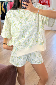 Floral Print Long Sleeve Shift Top & Shorts Set, side view