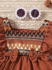 Children's Bow Long Sleeve Blouse And Pants Set in Light Brown, side view