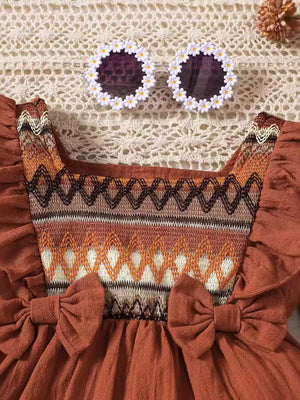 Children's Bow Long Sleeve Blouse And Pants Set in Light Brown, side view