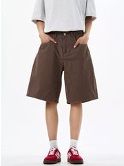 Brown chino shorts with drawstring and front pockets, men's casual wear.