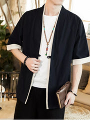 Men's black half sleeve shirt with contrast trim and white lining