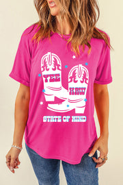 Hot Pink graphic tee with cowboy boots and "Yee Haw State of Mind" text.