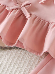 Children's Ruffled Hem Tank And Pants Set in Pink, model styling view