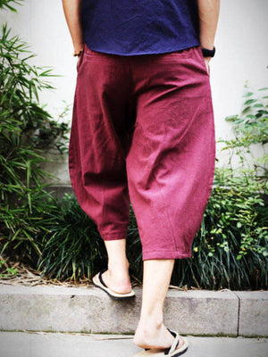 Men's wine red relaxed fit cropped sweatpants with balloon leg