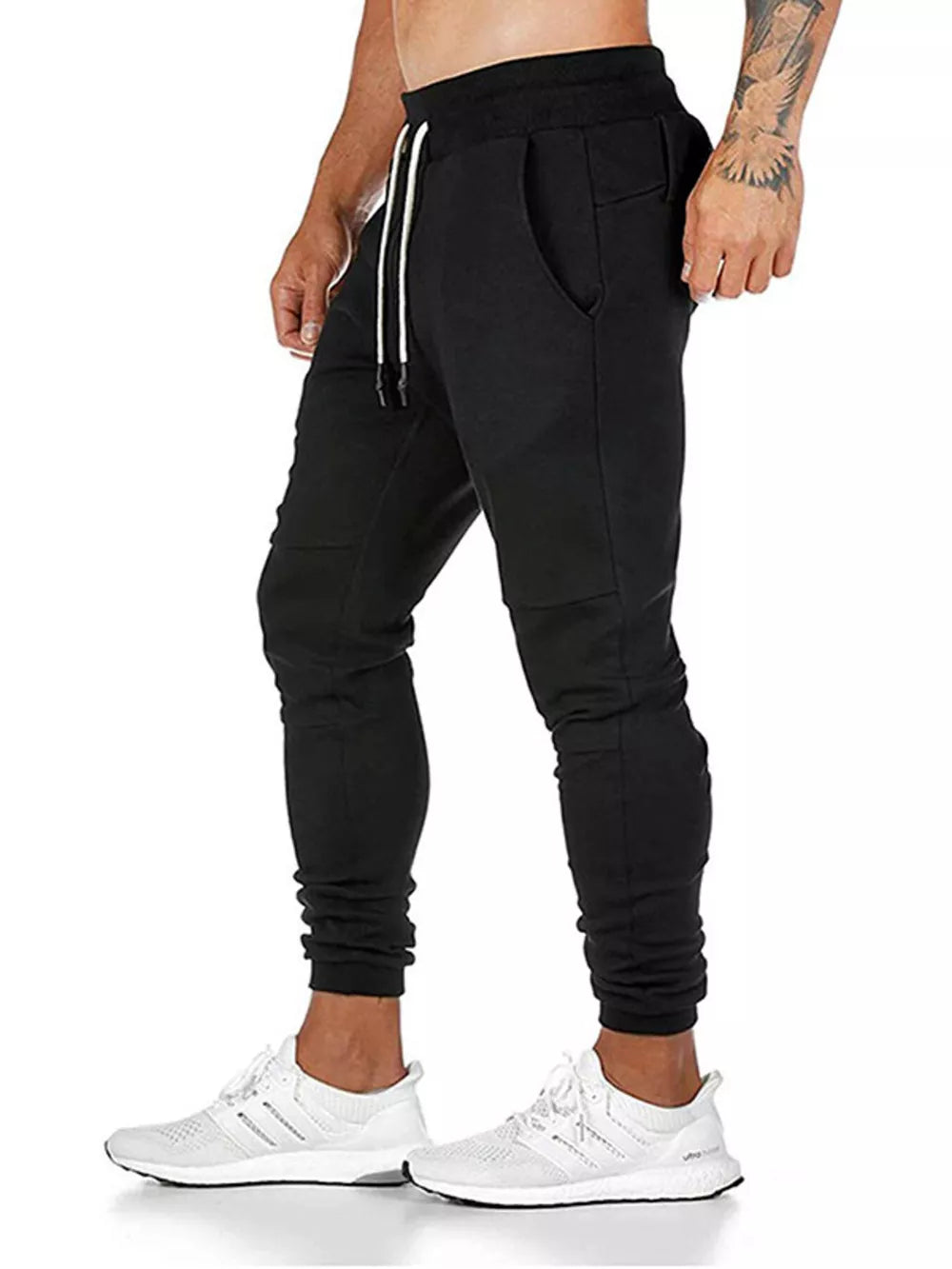 Men's Drawstring Slim Fit Joggers in Grey, front view