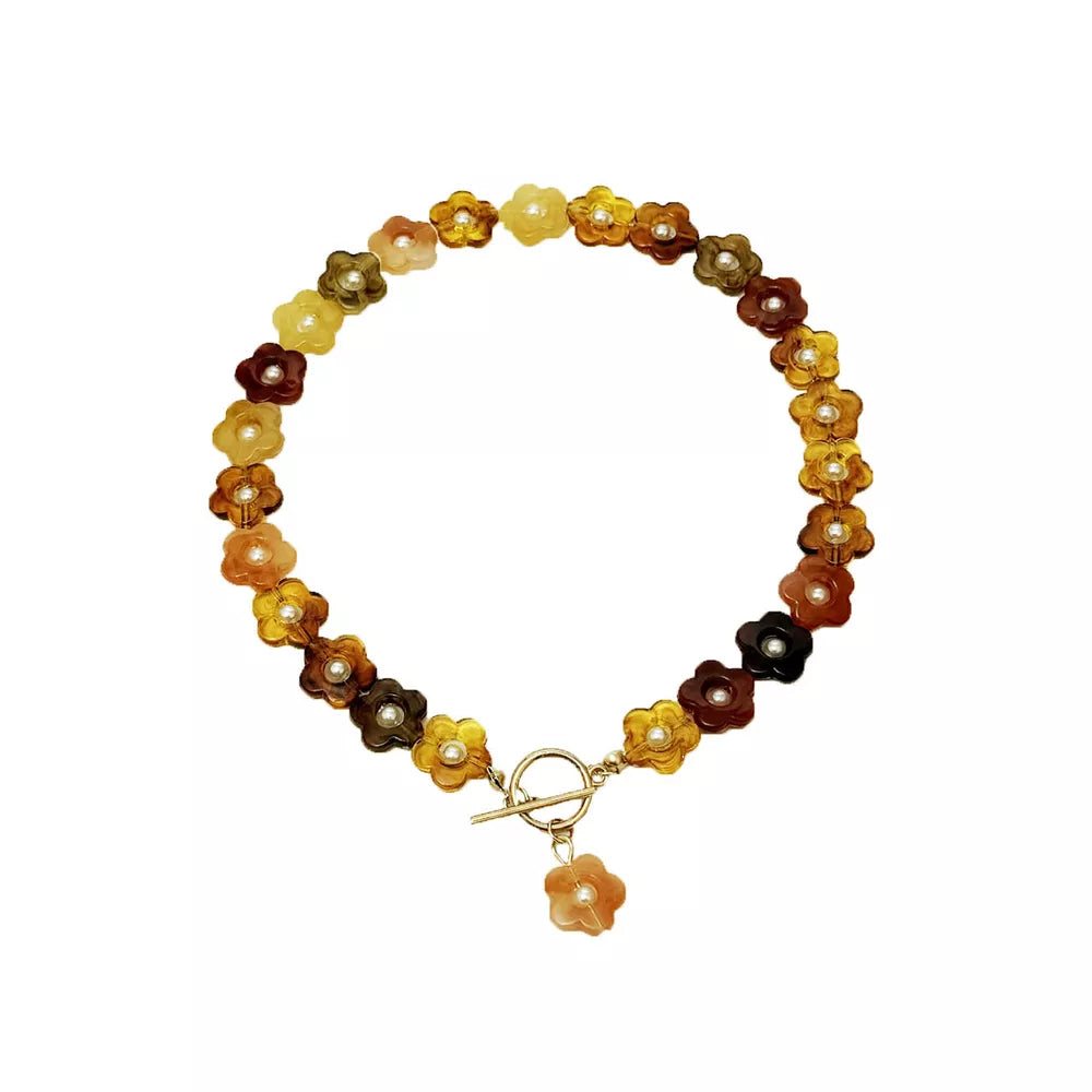 Retro Resin Flower Charm 18k Gold-plated Necklace in Yx1350/gold, product detail