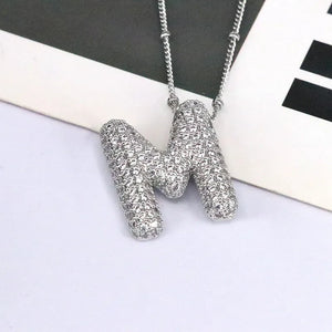 Pave initial pendant necklace with beaded chain, Style M