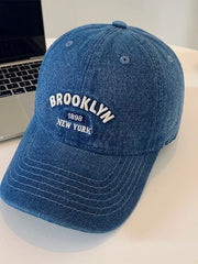 Light blue denim baseball cap with embroidered Brooklyn New York text
