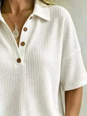 Full Size Waffle Knit Polo Top Plus Size, side view