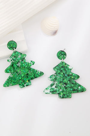 Green acrylic Christmas tree drop earrings with star glitter detail