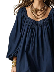 Flowy Balloon Sleeve Mini Dress in Army Green, fit detail
