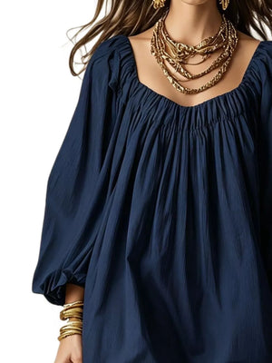 Flowy Balloon Sleeve Mini Dress in Army Green, fit detail