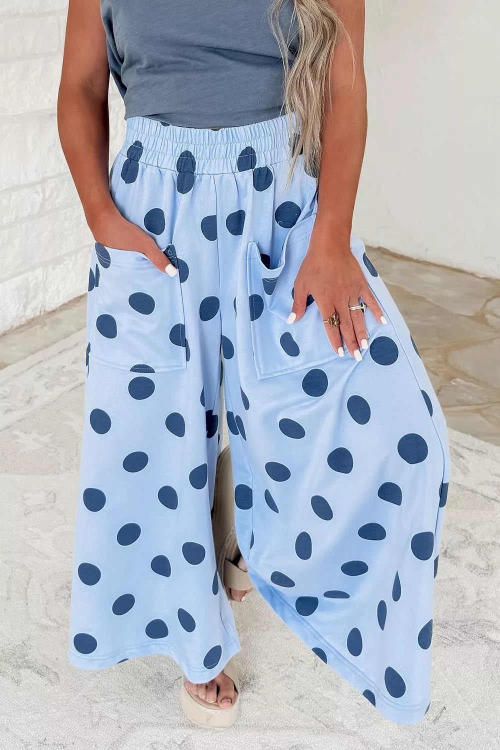 Polka Dot Wide Leg Casual Pants, close-up detail