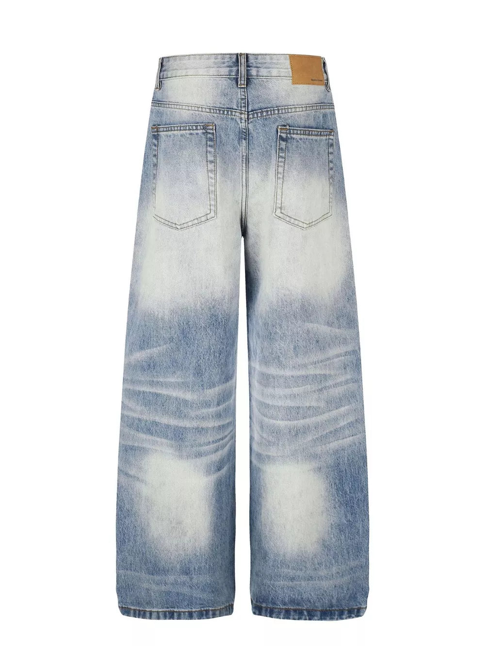 Men S Washed Wide Leg Jeans in Blue, close-up detail