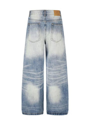 Men S Washed Wide Leg Jeans in Blue, close-up detail