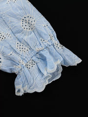 Charming Floral Embroidery Puff Sleeve Shirt