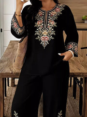 Embroidered Plus-size Two-piece Ensemble