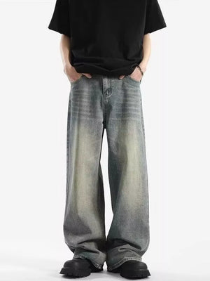 Men's relaxed fit vintage wash baggy jeans in light blue cotton blend.