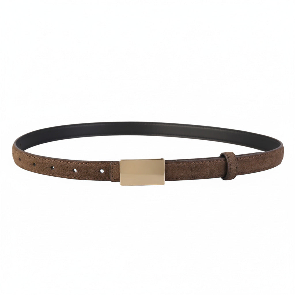 Brown cowhide leather belt with gold buckle detail