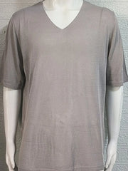 Gray textured knit v-neck tee with short sleeves
