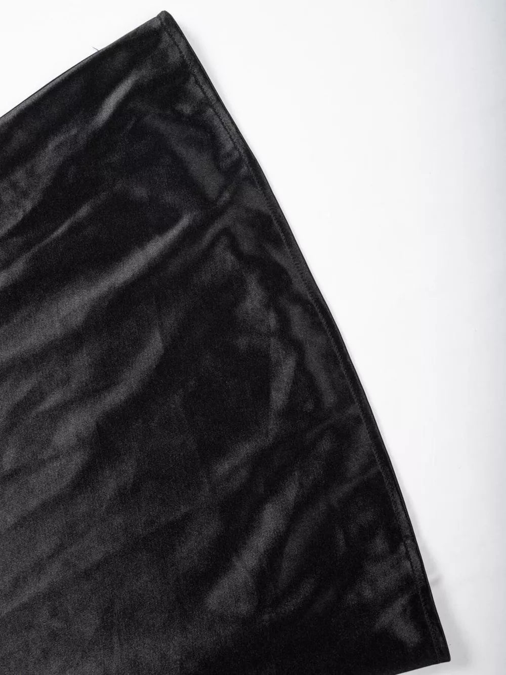 Black satin maxi skirt with a high waist and subtle sheen.