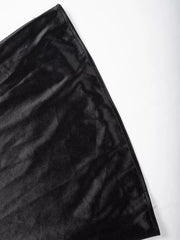 Black satin maxi skirt with a high waist and subtle sheen.