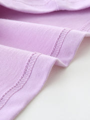 Lilac cotton toddler t-shirt detail showing stitched seams.