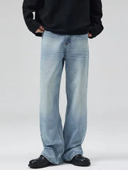 Men's Vintage Wash Flare Jeans Plus Size in Dark Gray, close-up detail