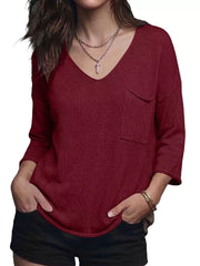 V-neck Chest Pocket Knit Top in Black, alternate angle