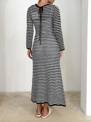 Black and white striped maxi sweater dress with back tie detail