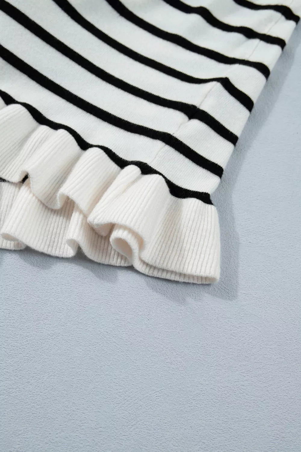 Chic striped maternity cardigan with ruffle trim detail