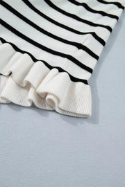 Chic striped maternity cardigan with ruffle trim detail