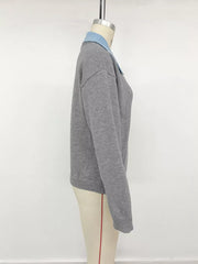 Contrast Collar Dropped Shoulder Sweater in Gray, view 11