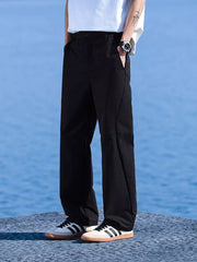 Black relaxed fit lightweight men's joggers with a straight leg