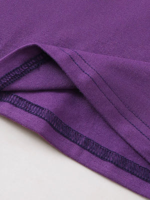 Purple baby tee detail showing stitching and fabric texture