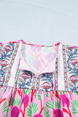 Floral Print Short Sleeve Tassel Tie Blouse in Fuchsia Pink, editorial view